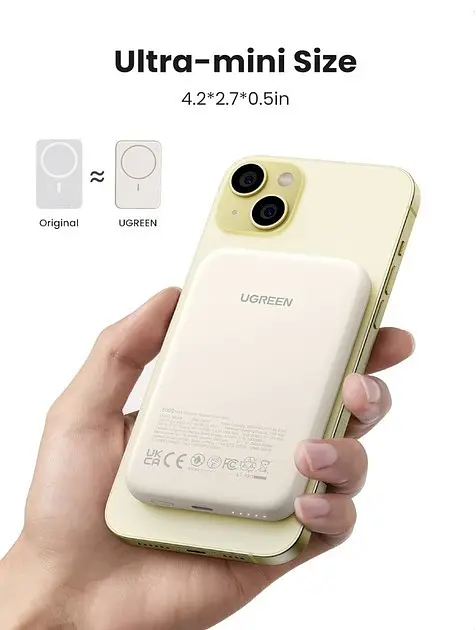 Аккумулятор портативный Ugreen PB560 5000mAh MIni Magnetic Wireless 15W бежевый - фото 7