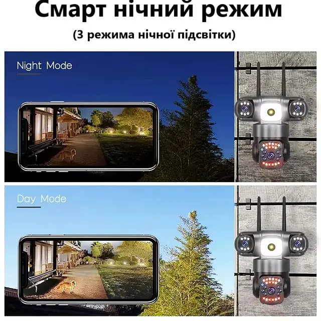 Вулична WiFi IPкамера SC28  15Мп  чорна 3 незалежних об'єктиви поворотні duplication - фото 4