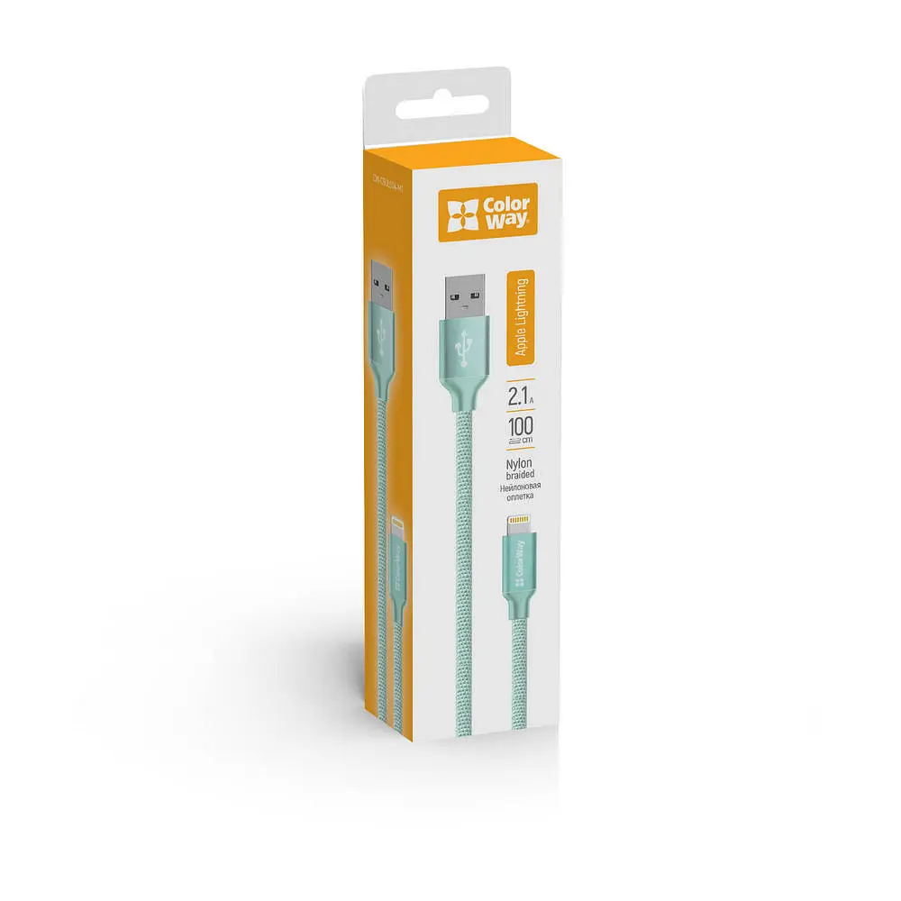 Кабель ColorWay USB-Lihgtning 1 м Mint - фото 2