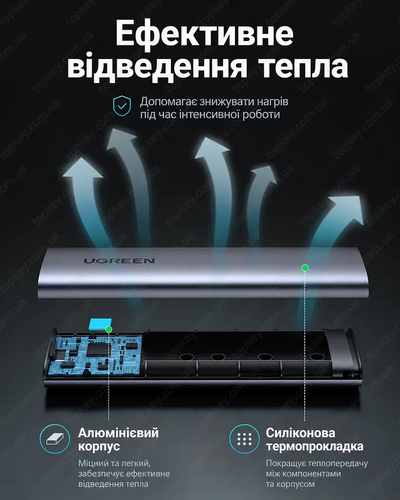 Зовнішня кишеня для SSD M.2 UGREEN NVMe карман для ссд м2 переходник м2 на USB C 3.2 Gen2 10Gbps nvme to usb to m2 case ugreen M2 - фото 5
