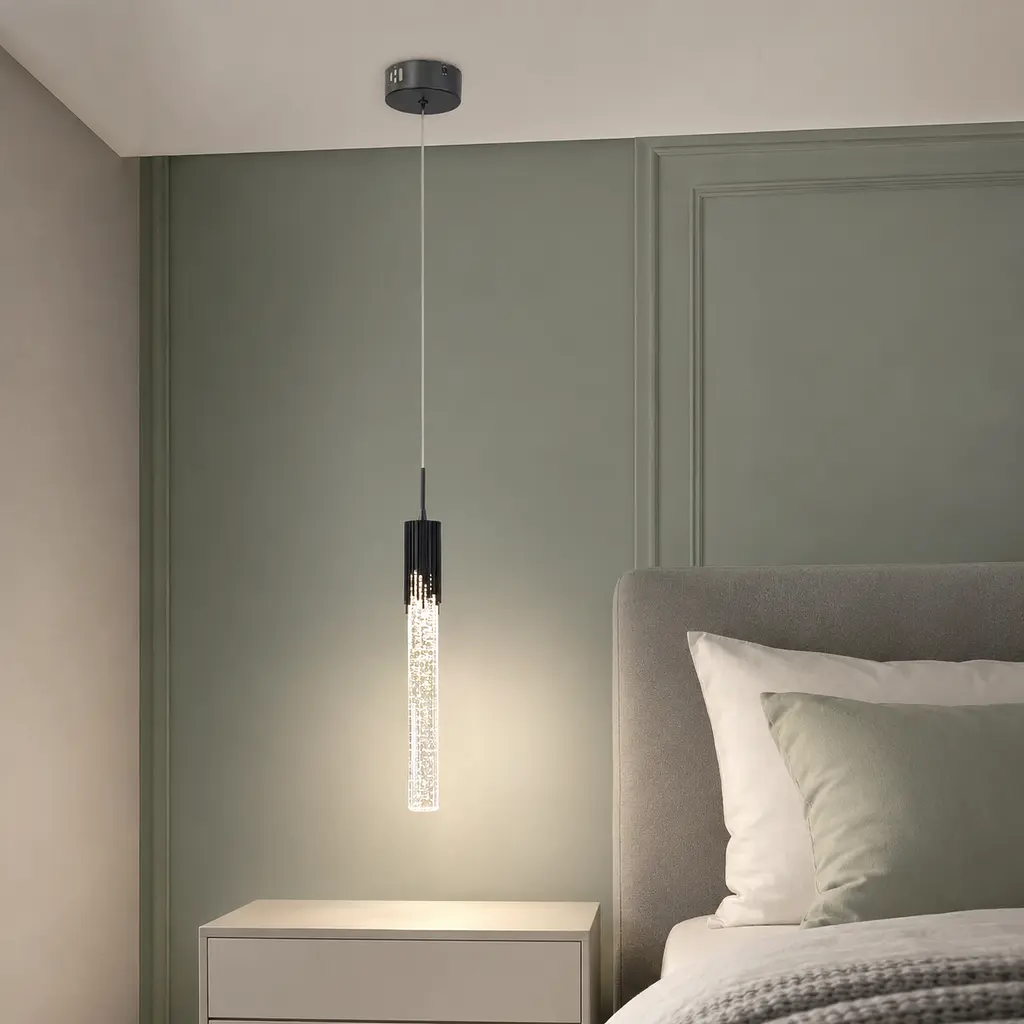 Чорний приліжковий LED світильник-підвіс Artlight 2353/1BK з прозорим бульбашковим склом 3,5W - фото 2