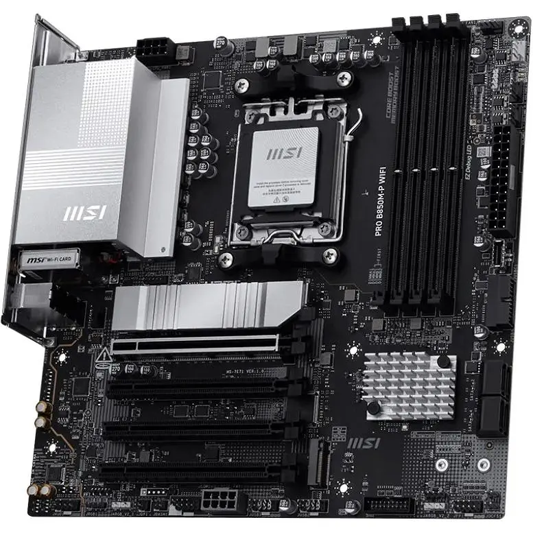 Материнська плата MSI AM5 PRO B850M-P WIFI, B850, 4xDDR5, Int.Video (CPU), 4xSATA3, 3xM.2, 1xPCI-E 5.0 x16, 3xPCI-E 3.0 x16, ALC897, Realtek 8126VB 5Gb, WiFi 7, Bluetooth 5.4, 9xUSB 3.2 / 8xUSB 2.0, HDMI/DP, Micro ATX - фото 3