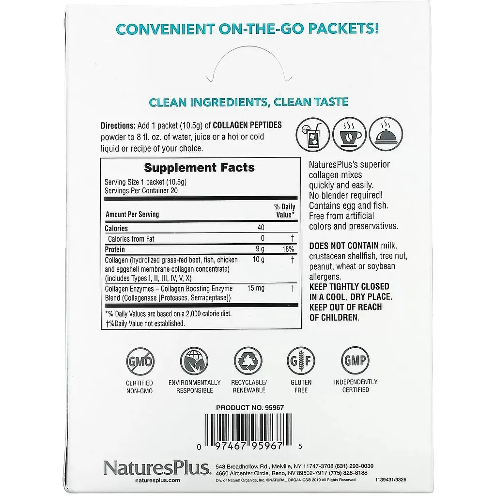 Колагенові пептиди NaturesPlus Collagen Peptides 210 г (20 шт. х 10.5 г) - фото 2