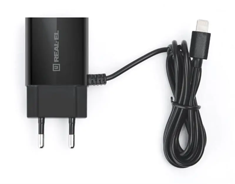 Зарядний пристрій Real-el CH-217 2USB 2.1A Black та кабель Lightning - фото 7