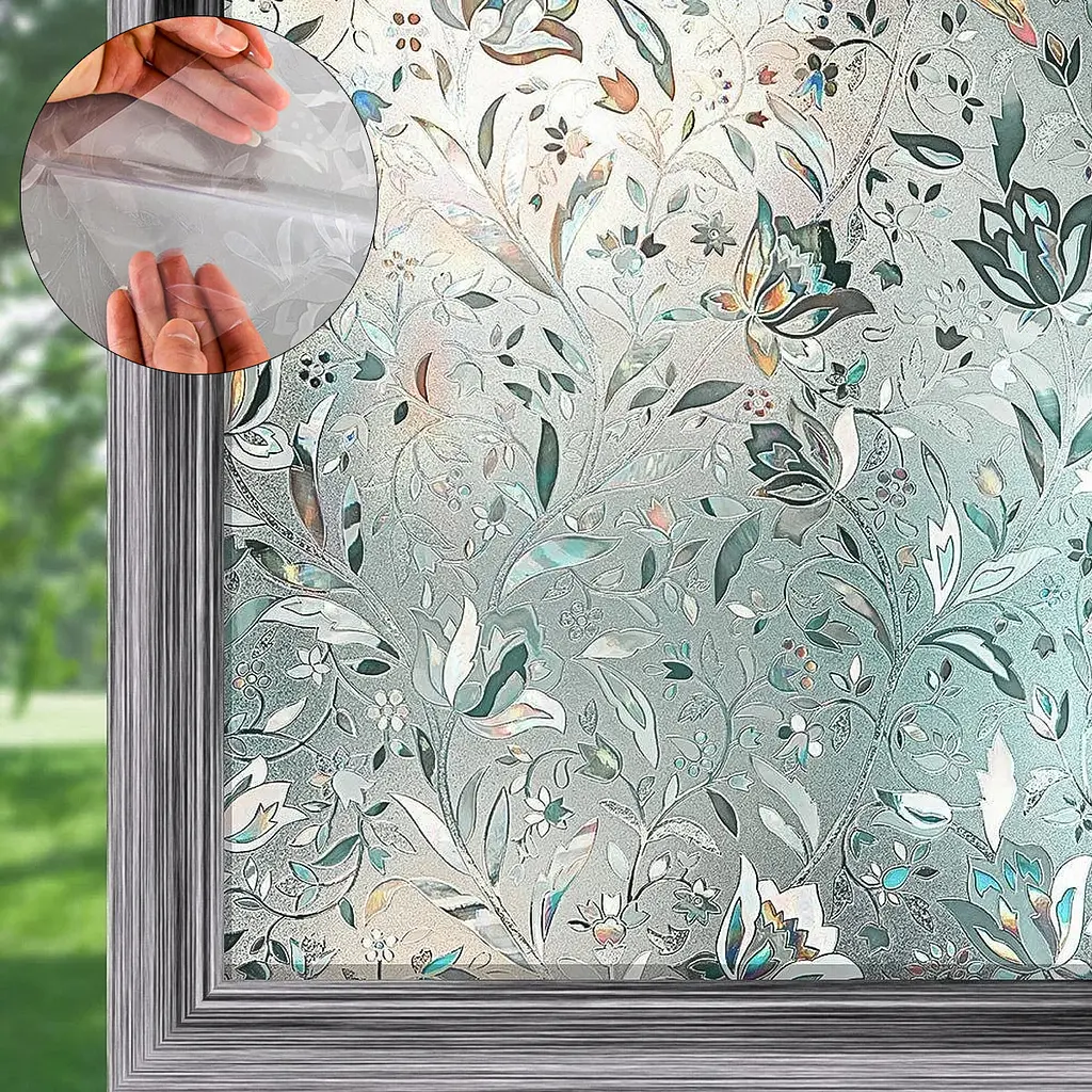 Плівка самоклеюча вітражна Flower Pattern, прозора з квітковим візерунком 60×200 см для скла та вікон - фото 2