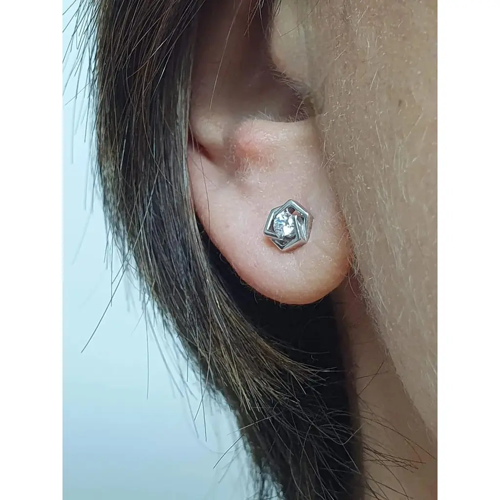 Золоті сережки-пуссети Платон з фіанітами. 3С157/01Б - фото 2