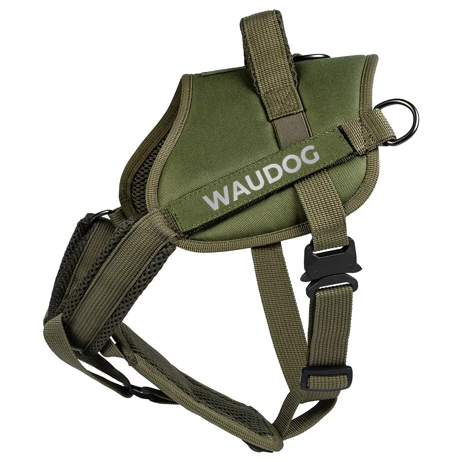 Шлея для службових собак Waudog PRO-2 світловідбивна металевий фастекс S В 44-60 см хакі - фото 2