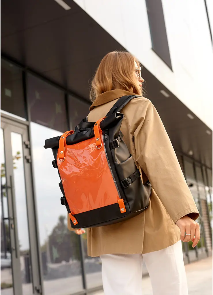 Жіночий рюкзак Sambag RollTop Hacking чорно-помаранчевий 41 x 30 x 16 см (24460129) - фото 8