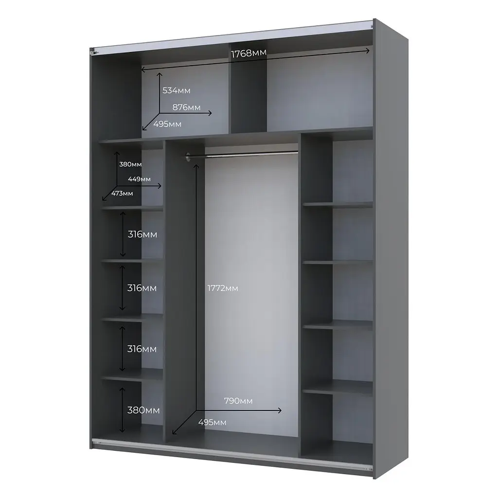 Шафа-купе Doros G-Caiser Графіт Графіт 1 ДСП / 1 дзеркало 180х60х240 (42005088) - фото 4