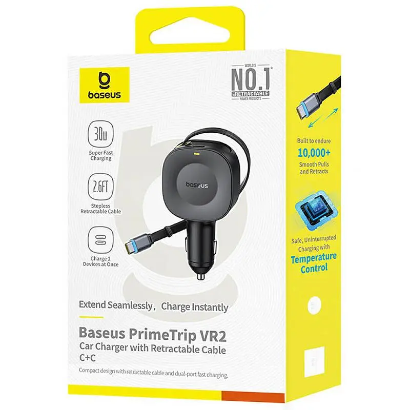АЗП PrimeTrip VR2 45W з retractable cable (2USB-C) (C02069) Cosmic Black Baseus teh0029944 - фото 3
