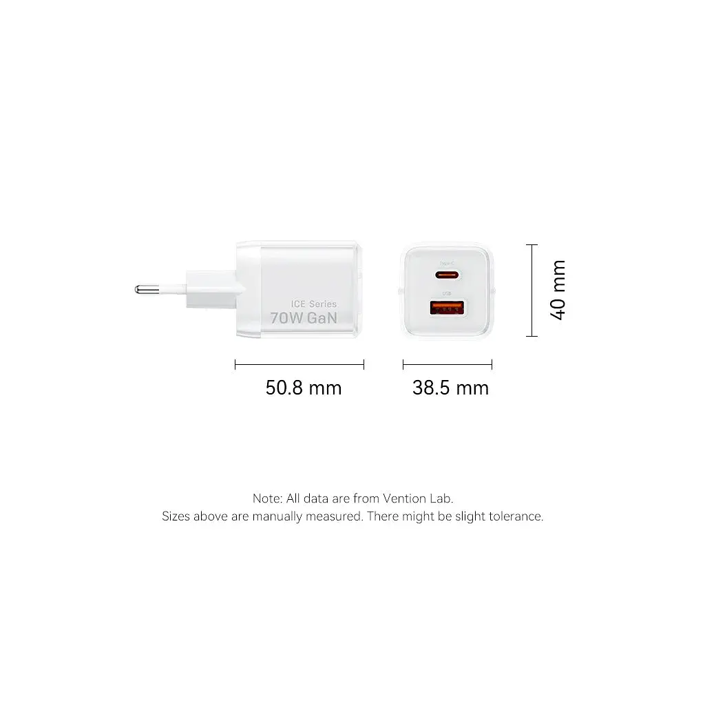 Зарядний пристрій Vention 1xUSB-C PD70W + 1xUSB QC3.0 22.5W GaN transparent gray (FCGH0-EU) - фото 12