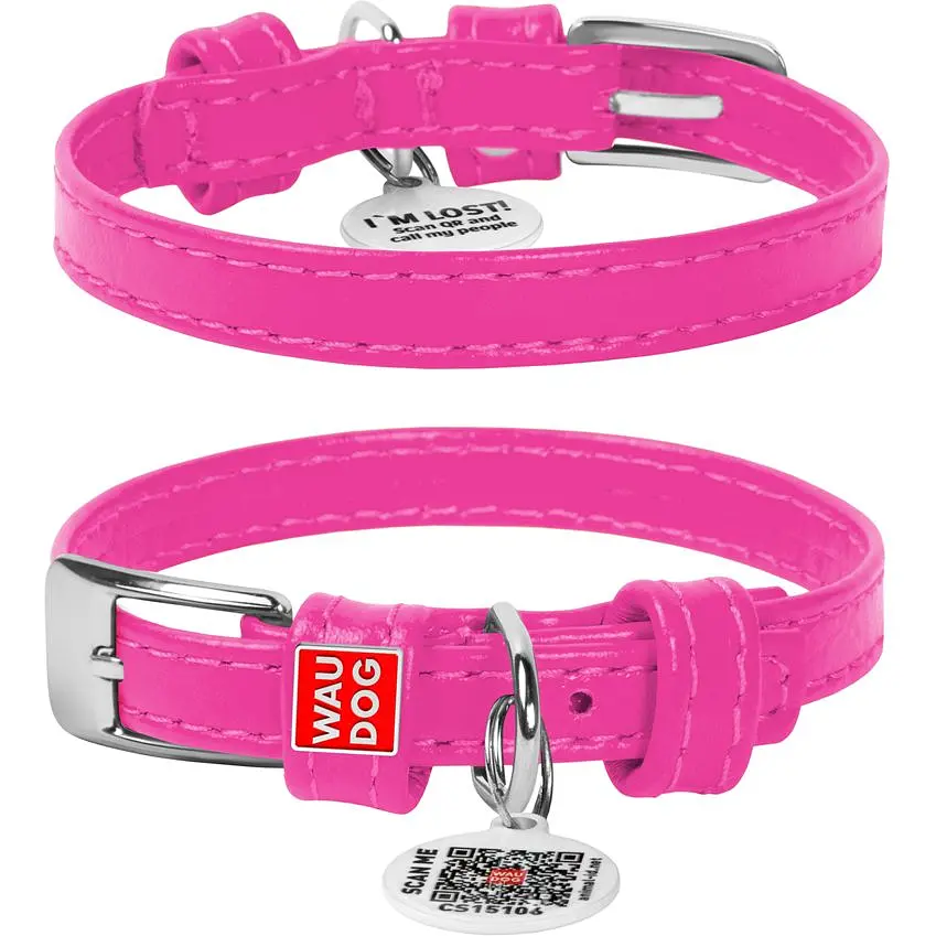 Ошейник для собак Waudog Glamour, кожаный, с QR паспортом, 18-21х0,9 см, розовый - фото 2