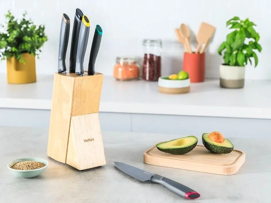 Tefal Набір ножів Fresh Kitchen, дерев'яна колода, 5шт, нержавіюча сталь, пластик, дерево, чорний - фото 8