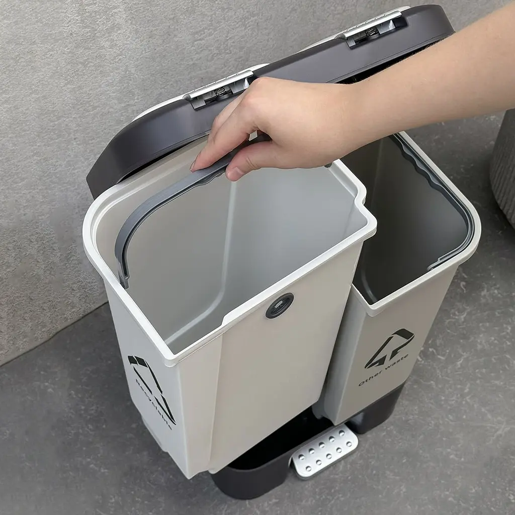 Відро для сміття MBM My Home сортувальне з кришкою та педаллю 10+10 л сіре (BIN-05 (10+10L) LIGHT GRAY/GRAY) - фото 11