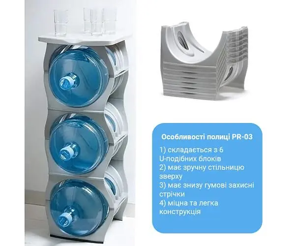 ViO PR-03, Пластикова підставка під 3 бутлі води зі стільницею, розбірна, сіра - фото 4