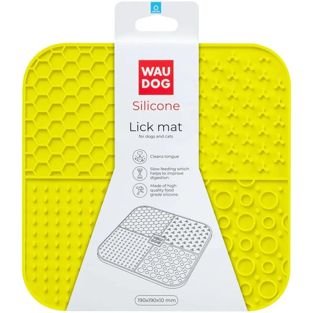 Миска-коврик для собак и кошек Waudog Silicone для слизывания 190х190х10 мм желтый - фото 3
