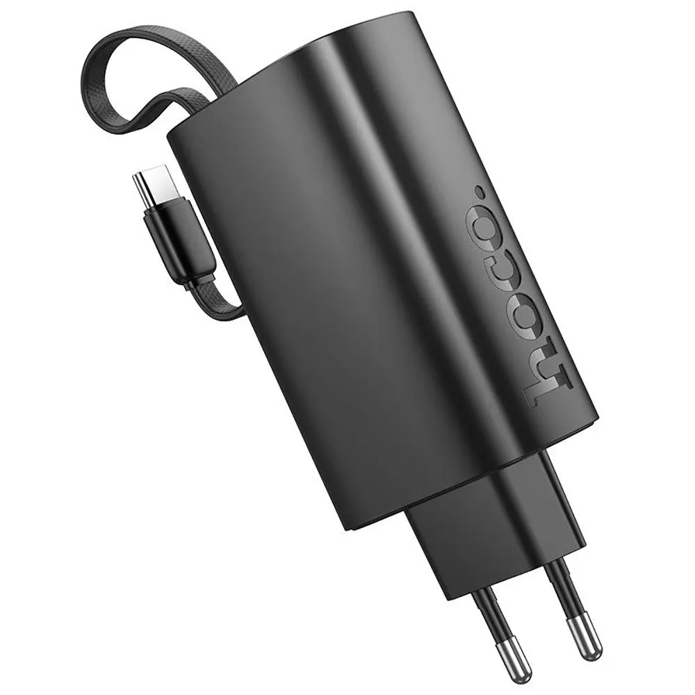 Мережевий зарядний пристрій Hoco J148 з вбудованим Power Bank 5000mAh PD 20W + кабель Type-C чорний - фото 3