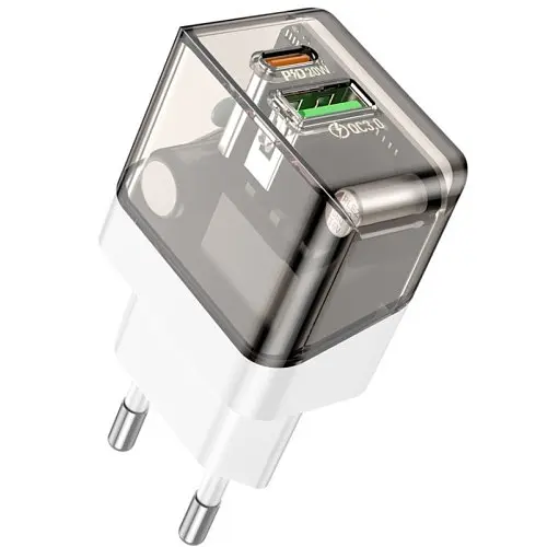 Мережевий зарядний пристрій Borofone BA80A PD20W/QC3.0 transparent чорний - фото 4