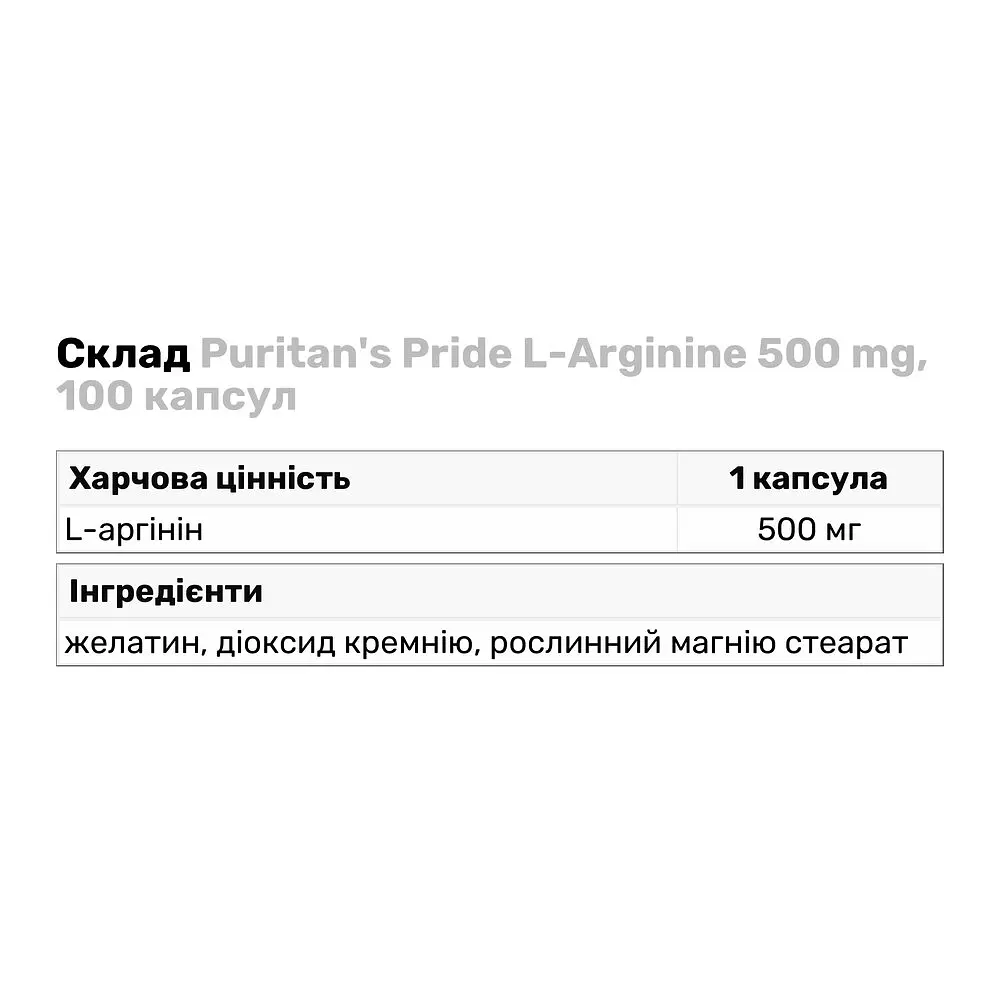 Аминокислота Puritan's Pride L-Arginine 500 mg, 100 капсул - фото 3