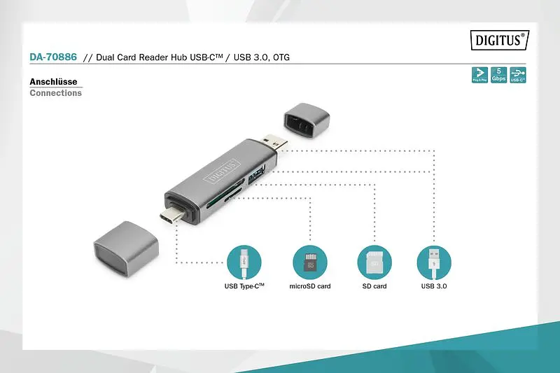 Універсальний кардридер USB-C/USB 3.0 SD/MicroSD DIGITUS70886 - фото 10