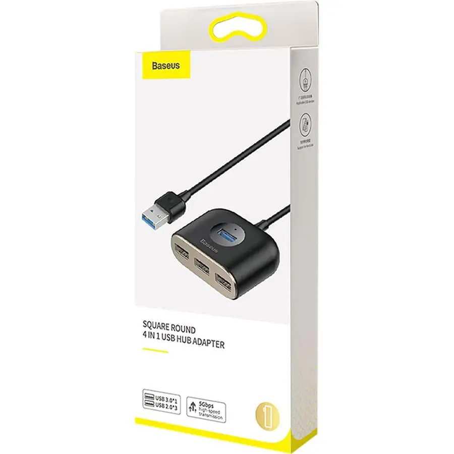 USB-Хаб Baseus Square Round USB to USB 3.0 + 3USB 2.0 (1m) black (CAHUB-AY01) - фото 3