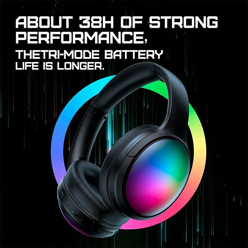 Наушники Onikuma Bluetooth Headphones with ANC Microphone 3, BT5.3, Type-C, AUX, ANC, 800mAh, 38H, RGB, black - фото 7