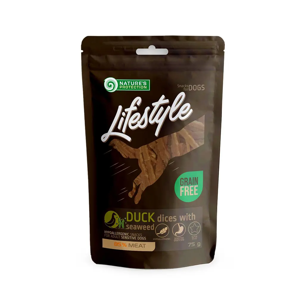 Ласощі для собак Nature's Protection Lifestyle soft duck dices скибочки качки з морською капустою, 75 г