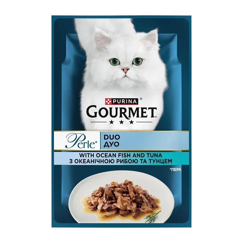 Вологий корм для кішок Gourmet Perle Duo з океанічною рибою та тунцем в соусі 85 г 12581697