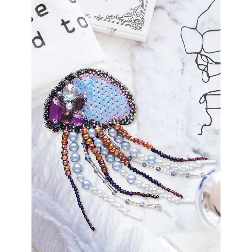 Набір для вишивання бісером прикраси Медуза на натуральному полотні Abris Art 15х21х1 см tvo0009293 - фото 2