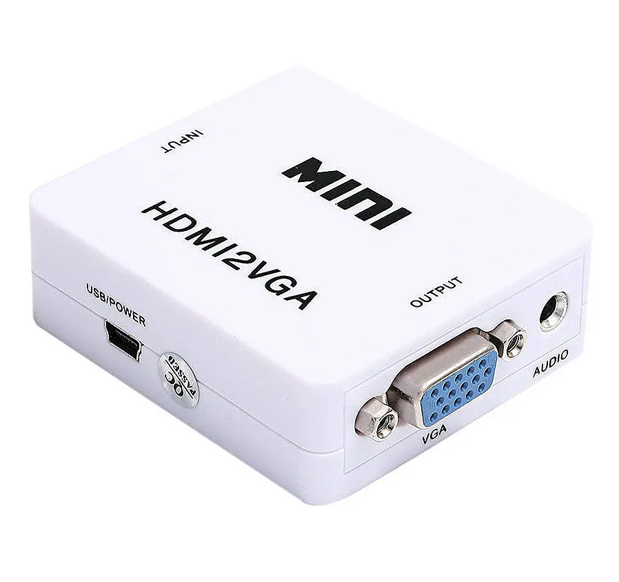 Конвертер адаптер з HDMI в VGA перехідник перетворювач із зовнішнім живленням для Т2 аналого-цифрове перетворення 1080P відео та аудіо UKC білий