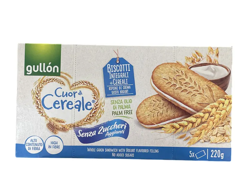 Печиво Gullon Cuor di Cereale цільнозернове з йогуртовою начинкою без цукру 220 г (8410376043679)