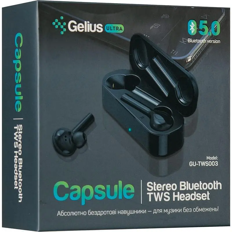 Навушники Stereo Bluetooth Headset Gelius Ultra Capsule GU-TWS-003 Black - фото 8