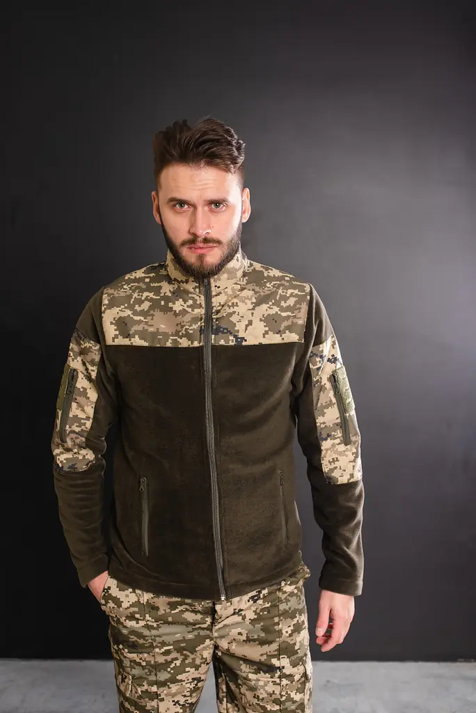 Кофта флісова чоловіча військова тактична з липучками під шеврони ЗСУ Піксель 8027 52 розмір хакі - фото 6