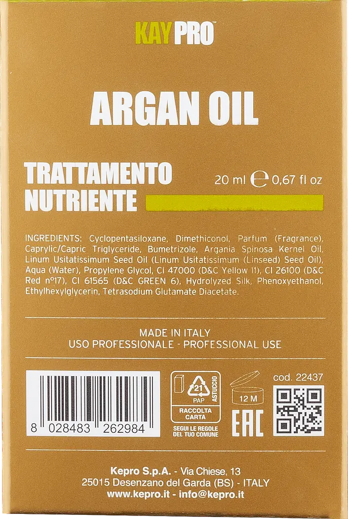 Рідкі кристали з аргановою олією для сухого волосся KayPro Argan Oil 20 мл - фото 2