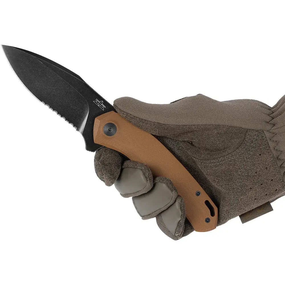 Ніж Cimmerian Knives C1 Black Blade Half Serrated N690 Brown - фото 5