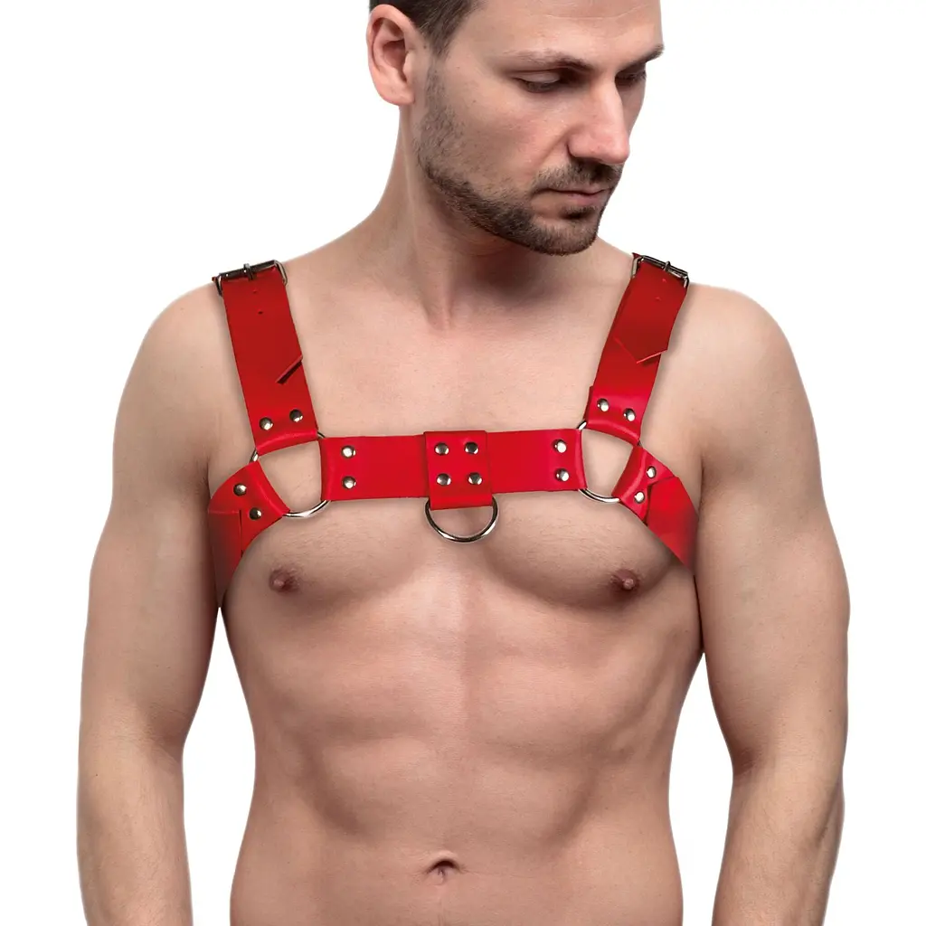 Портупея на груди чоловіча Feral Feelings Bulldog Harness Red з натуральної шкіри