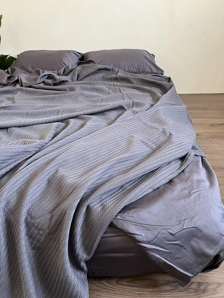 Покривало Zeintex Косичка бавовняне сіро-синє 160х210 см - фото 8