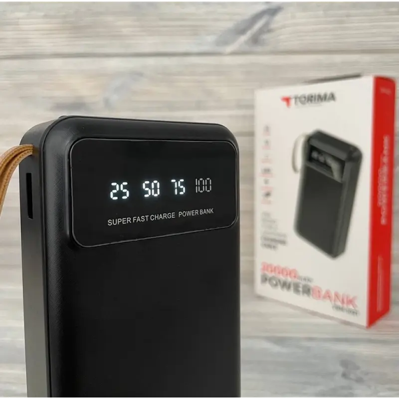 Павербанк з LED-дисплеєм та 4 вбудованими кабелями Micro-USB/Type-C/Lightning/USB TORIMA TRM-1021 20000 мАг Power bank для гаджетів Зовнішній акумулятор з ліхтарем та індикатором заряду Чорний - фото 8