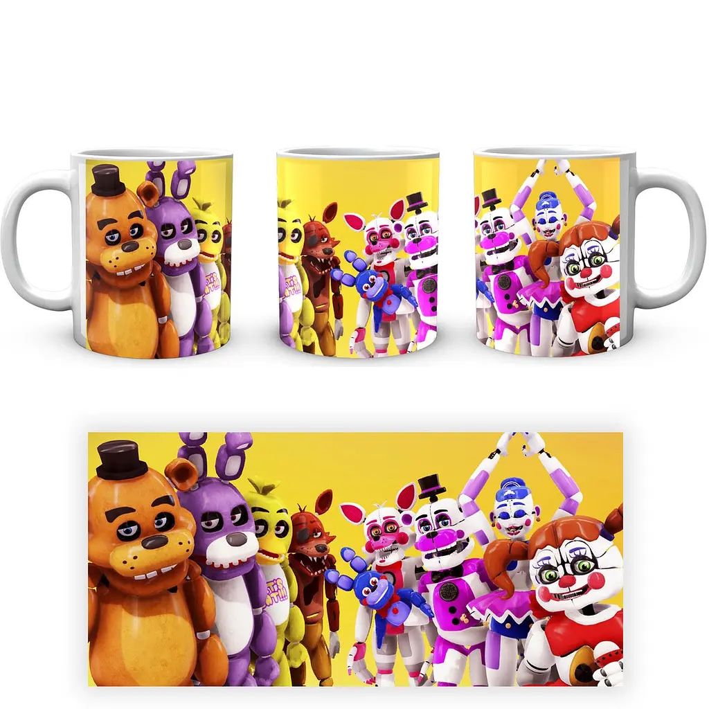 Кружка GeekLand Five Nights At Freddys Пять ночей с Фредди Аниматроники желтая фон FN.02.393 330 мл белая - фото 3