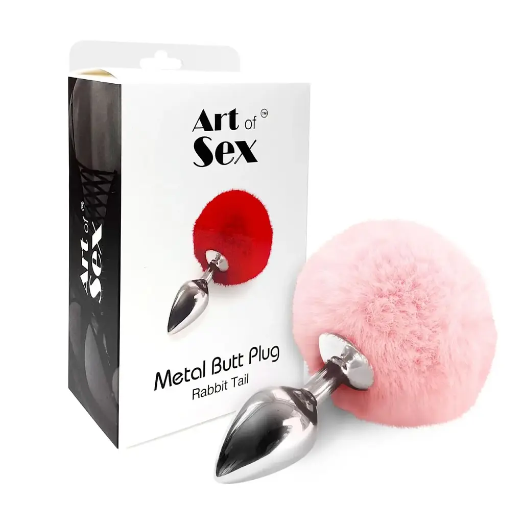 Art of Sex - Metal Butt plug Rabbit Tail, М - Металева анальна пробка, рожева - фото 3