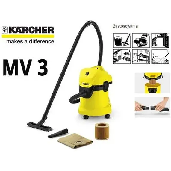 Контейнерный пылесос для дома Karcher WD 3 17/4/2 Красивый бумажный фильтр-мешок для сухой и влажной уборки. - фото 3