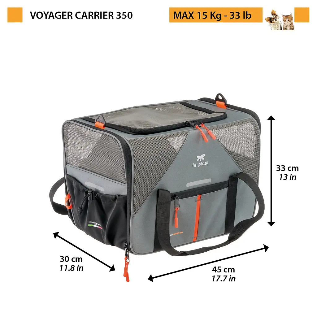 Сумка-перенесення для котів та собак Ferplast Voyager Carrirer 350 сіра до 15 кг 45x30x33 см 85734321 - фото 2