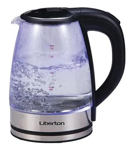 Електрочайник Liberton LEK-6809, чорний, 1500W, 1.8л, скло+нержавіюча сталь