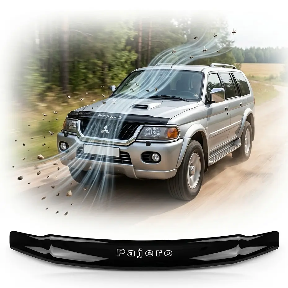Дефлектор капоту мухобійка для Mitsubishi Pajero Sport 1998-2007 (Vip Tuning) MSH01