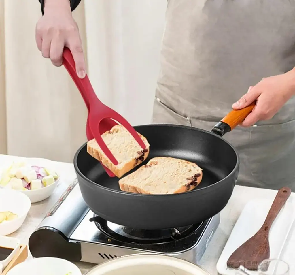 Лопатка-щипці 2в1 для перевертання та захоплення продуктів 31 см, Kitchen Master Червоний 87414 - фото 8