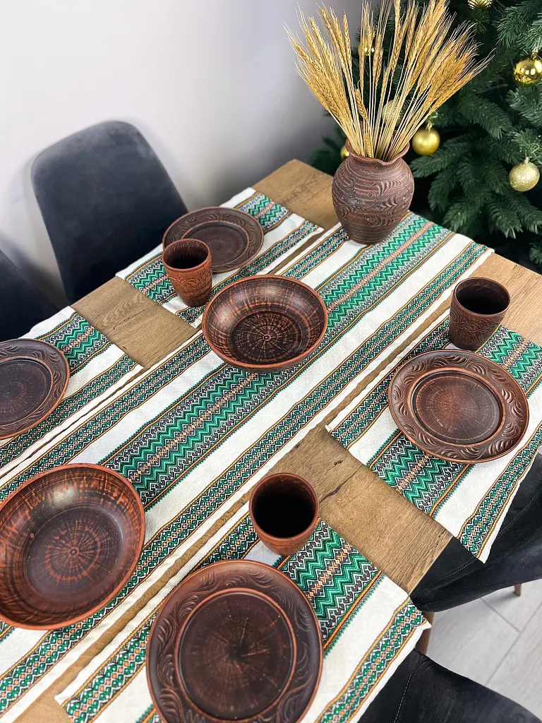 Льняная салфетка с украинским орнаментом Рандеву 30х40 см 30 шт. Зеленый - фото 6