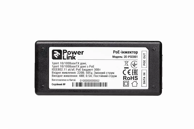 PoE-інжектор 2E PowerLink PSE801 (1xFE, 1xFE PoE, 802.3af/at (до 30 Вт)) (2E-PSE801) - фото 6