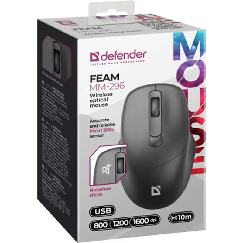 Мишка Defender Feam MM-296 Wireless Black (52296) - фото 4