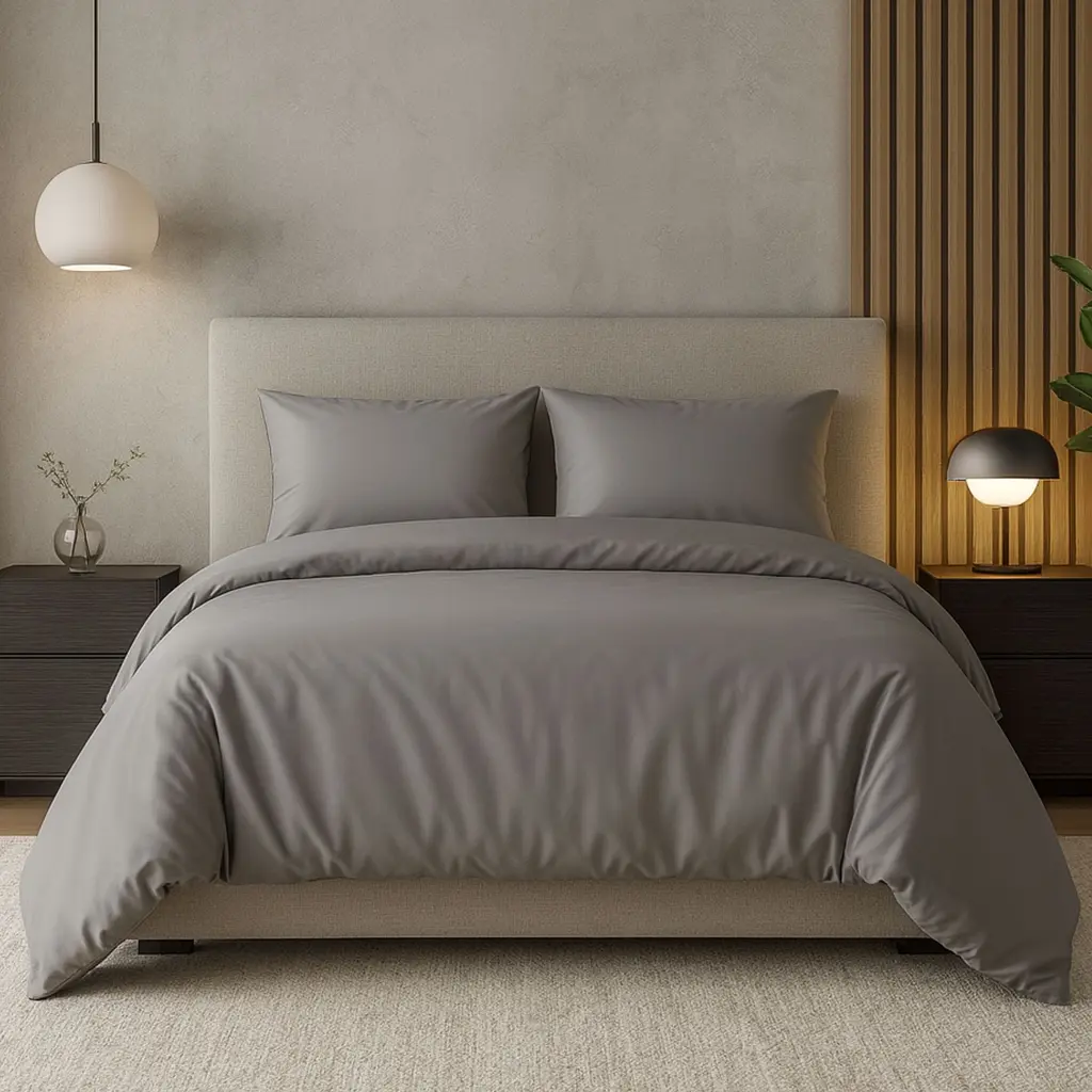 Комплект постільної білизни Ideia Сатин євро без простирадла 200х220 см (8-36085_сірий/беж) - фото 2