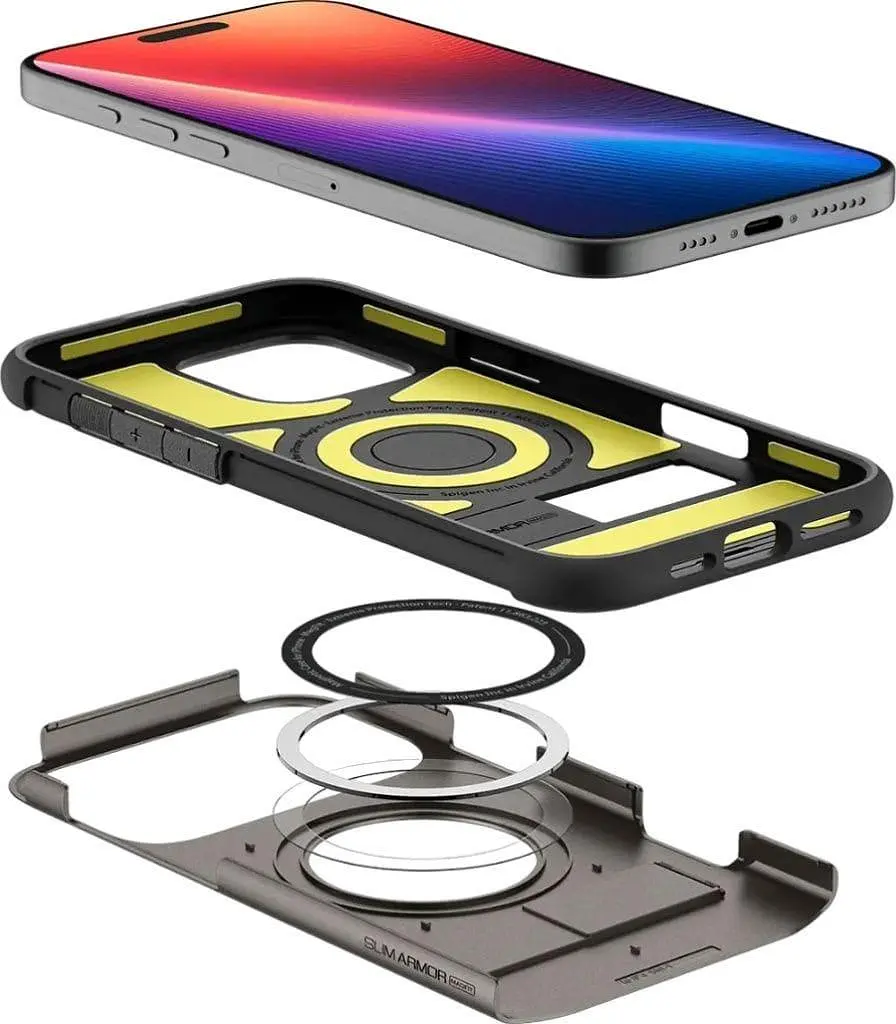 Оригінальний протиударний чохол для iPhone 16 Pro Max Spigen Slim Armor MagSafe Gunmetal ACS08033 з підставкою (MagFit) - фото 9